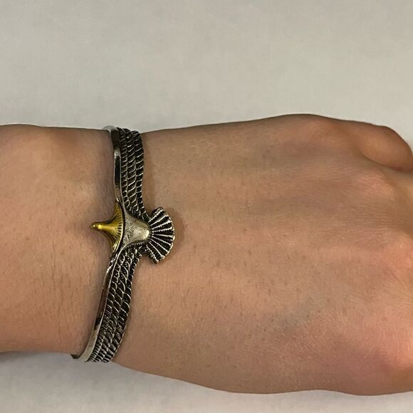 Viking Eagle Wing Bracelet Silver Plated Wristband Open Eagle Wing Cuff bracelet - Picture 9 of 15